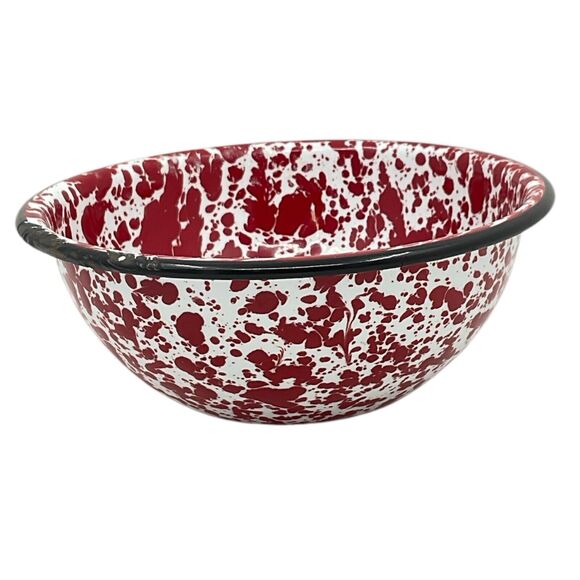 Unbranded | Dining | Red Splatter Graniteware Bowl Black Rim Enamelware ...